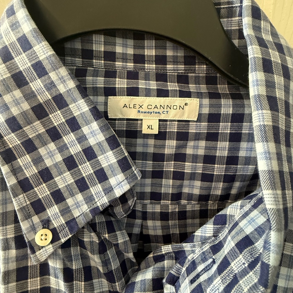 Alex Cannon Navy Plaid Men's Casual Button Down Shirt